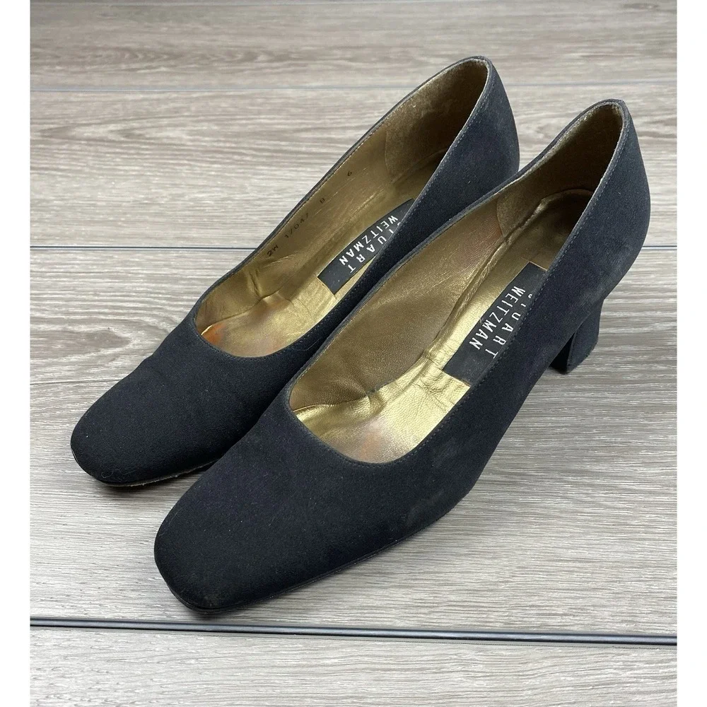 Stuart Weitzman Women's Mid Block Square Toe Pumps Black Size 6‎ B